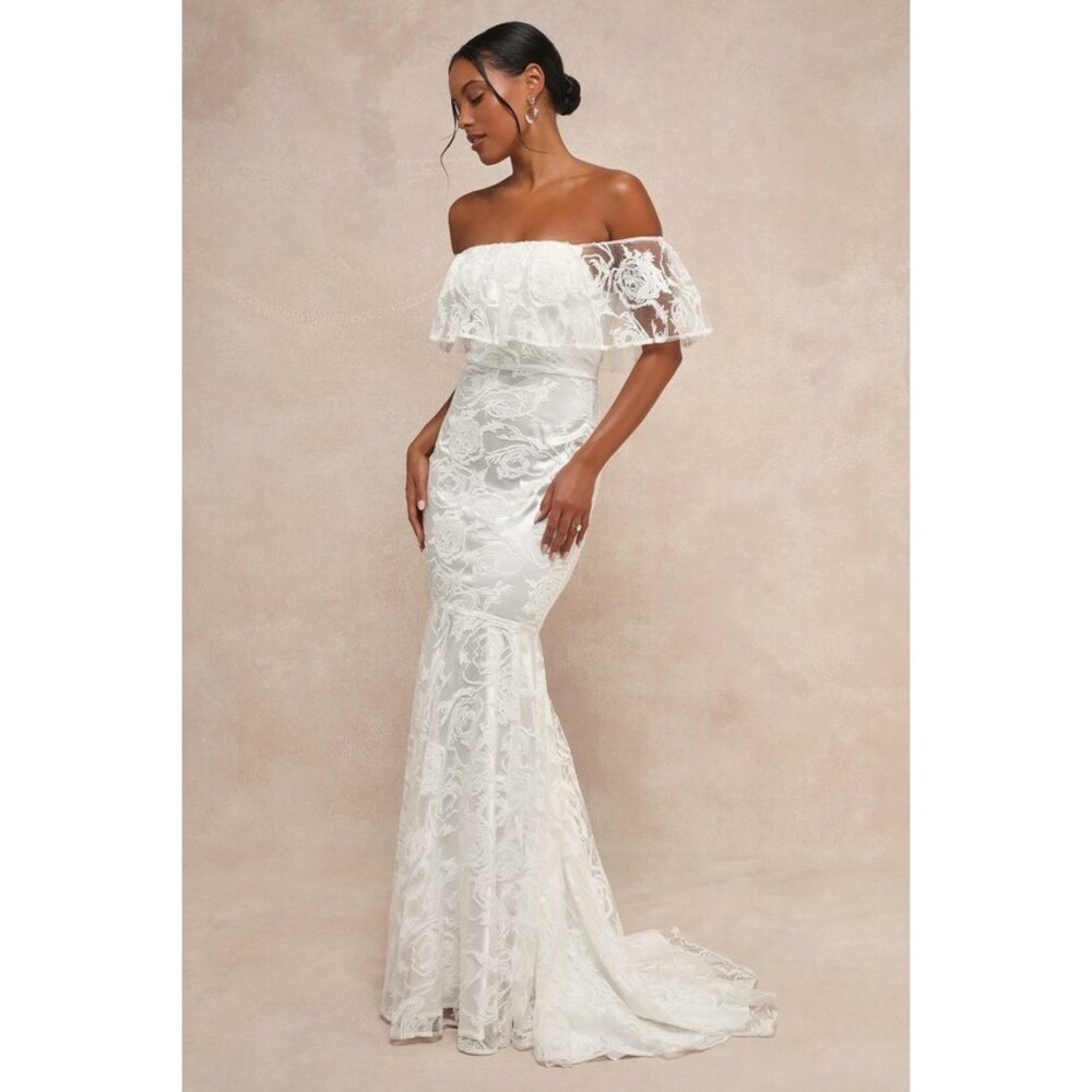 NWT Lulus Perfect Eternity White Off-the-shoulder Floral Maxi Dress